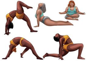 conjunto de poses de ioga desenhadas à mão, mulheres diferentes vetor