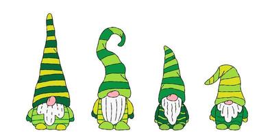 gnomos. pequeno gnomo escandinavo em verde. doodle personagens de desenhos animados desenhados à mão. conjunto de ilustração vetorial de estoque. vetor