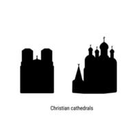 silhuetas de catedrais cristãs em fundo branco vetor