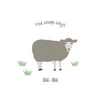 ilustração educacional de crianças com ovelhas de animais domésticos de fazenda vetor