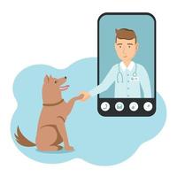 médico veterinário online com um cachorro marrom feliz que dá uma pata vetor