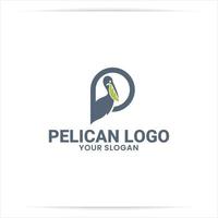 designs de logotipo pelicano com folha na boca