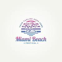 miami beach island linha simples arte distintivo logotipo modelo ilustração vetorial design. ilha de praia minimalista com conceito de logotipo de estilo neon retrô de pinheiro miami vetor