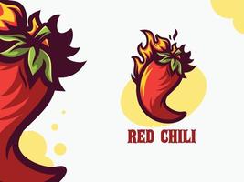 pimenta vermelha quente com logotipo de ilustração de mascote de chamas ardentes vetor