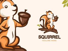 esquilo marrom bonito brincando com design de logotipo de mascote de noz vetor