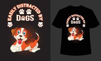 facilmente distraído por tipografia de cães incrível design de camiseta colorida vetor