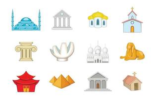 conjunto de ícones do templo, estilo cartoon