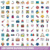 conjunto de 100 ícones de show business, estilo cartoon vetor