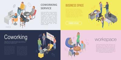 conjunto de banner de coworking, estilo isométrico vetor