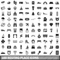 Conjunto de 100 ícones de lugar de descanso, estilo simples vetor
