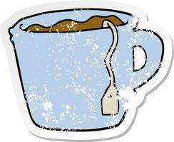 vinheta angustiada de uma xícara de chá quente de desenho animado vetor