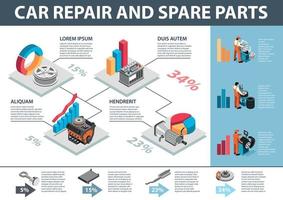 infográficos de reparo de carro isométrico vetor