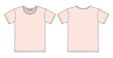 esboço de contorno de camiseta em branco. design de cad de camiseta de vestuário. cor rosa claro. vetor