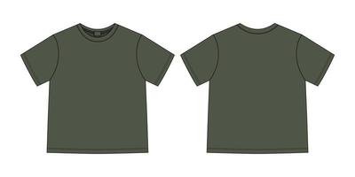 camiseta de tamanho grande unissex de desenho técnico de vestuário. modelo de design de camiseta. cor verde cáqui. vetor
