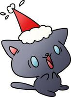 desenho de gradiente de natal de gato kawaii vetor