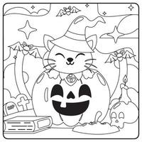 desenhos para colorir de gato de halloween para crianças vetor