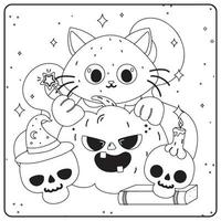 desenhos para colorir de gato de halloween para crianças vetor