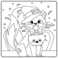 desenhos para colorir de gato de halloween para crianças vetor