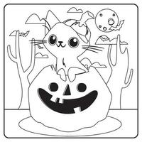 desenhos para colorir de gato de halloween para crianças vetor