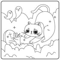 desenhos para colorir de gato de halloween para crianças vetor