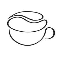 café de caligrafia vetorial ou xícara de chá e feijão estilizado. ilustração de conceito caligráfico preto e branco. design desenhado à mão para logotipo, café ícone, menu, material têxtil vetor