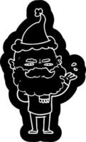 ícone dos desenhos animados de um homem desdenhoso com barba carrancuda usando chapéu de papai noel vetor