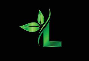 inicial l alfabeto do monograma com duas folhas. conceito de logotipo ecológico verde. logo para ecologico vetor