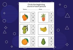 circule o som inicial de cada imagem. jogo educativo para crianças vetor