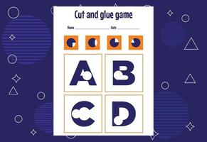 jogo de corte e colagem para crianças com alfabeto. prática de corte para pré-escolares. jogo de papel educacional para crianças vetor
