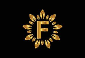 alfabeto de letra inicial do monograma f com coroa de folhas douradas. conceito de design de logotipo de flor