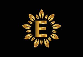 alfabeto de letra inicial e monograma com coroa de folhas douradas. conceito de design de logotipo de flor vetor