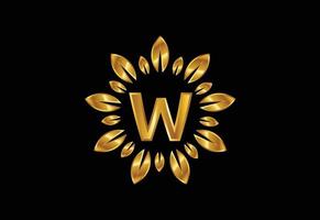 alfabeto de letra inicial do monograma w com coroa de folhas douradas. conceito de design de logotipo de flor vetor