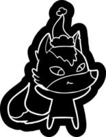 ícone de desenho animado amigável de um lobo usando chapéu de papai noel vetor