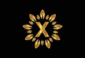 alfabeto de letra de monograma inicial x com coroa de folhas douradas. conceito de design de logotipo de flor