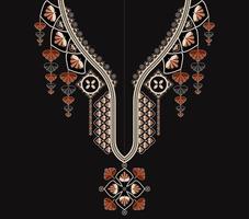 design de forma de flor de cor vermelho-ouro padrão decote africano étnico em fundo preto. arte tribal elegante para camisas. vetor