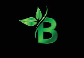 alfabeto inicial do monograma b com duas folhas. conceito de logotipo ecológico verde. logo para ecologico vetor