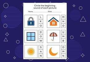 circule o som inicial de cada imagem. jogo educativo para crianças vetor