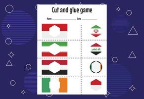 jogo de corte e colagem para crianças com bandeira do país. prática de corte para pré-escolares. jogo de papel educacional para crianças vetor