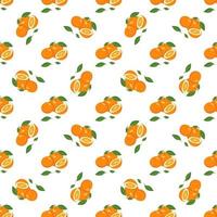 Primavera brilhante sem costura e padrão de verão com laranjas e fatias em um fundo branco. um conjunto de frutas cítricas para um estilo de vida saudável. ilustração em vetor plana de alimentos saudáveis