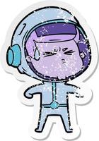 adesivo angustiado de um astronauta estressado de desenho animado vetor