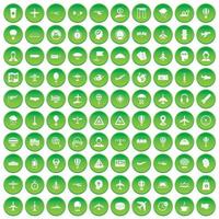 100 ícones de aviação definir círculo verde vetor