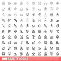 conjunto de 100 ícones de beleza, estilo de contorno vetor