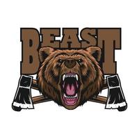 logotipo da besta com cabeça de urso e machado vetor