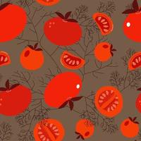 sem costura padrão de tomate vermelho e endro, grande conjunto de legumes desenhados à mão isolados no fundo branco. esboce a coleção de vetores de estilo doodled.