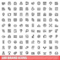 conjunto de 100 ícones de marca, estilo de contorno vetor