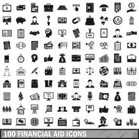 conjunto de 100 ícones de ajuda financeira, estilo simples vetor