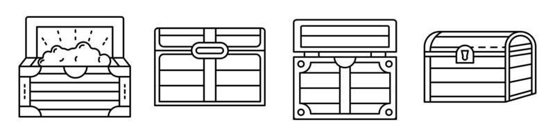conjunto de ícones de baú de dote, estilo de contorno vetor
