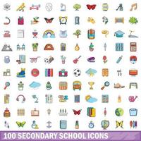conjunto de 100 ícones do ensino médio, estilo cartoon vetor