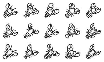 conjunto de ícones de lagosta, estilo de contorno vetor