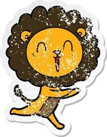 vinheta angustiada de um desenho animado de leão rindo correndo vetor